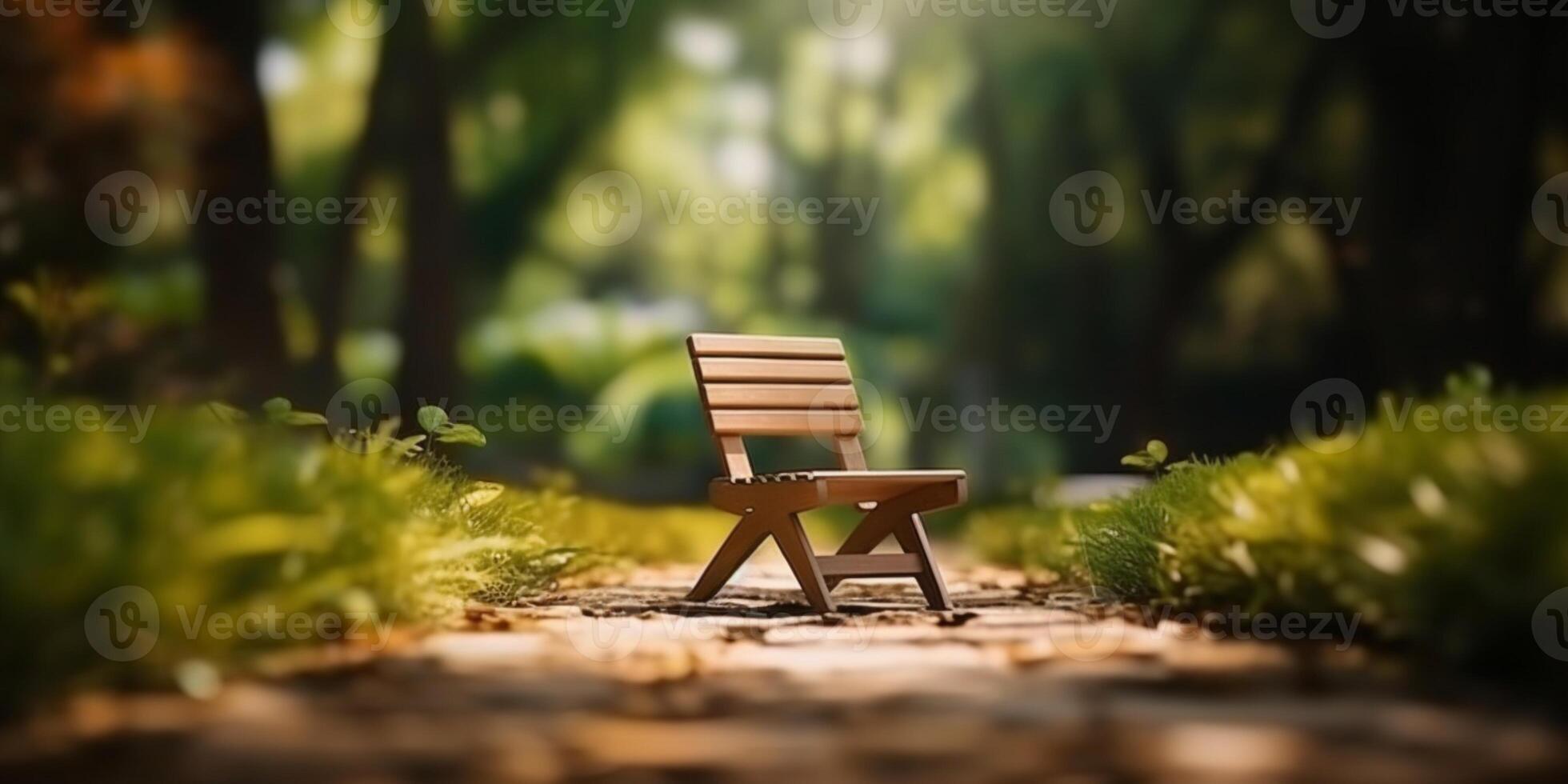 Wooden chair in the garden blurred background, AI Generated photo