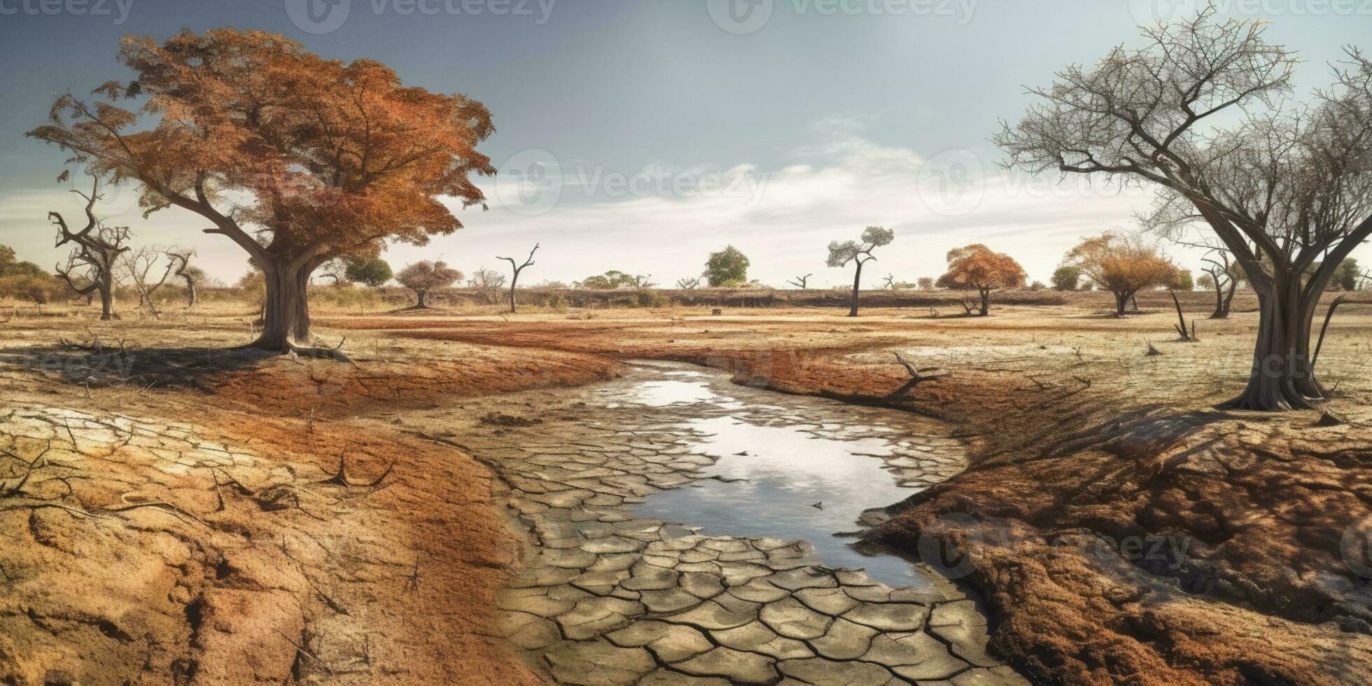 Drought affected landscapes natural disaster, AI Generated photo