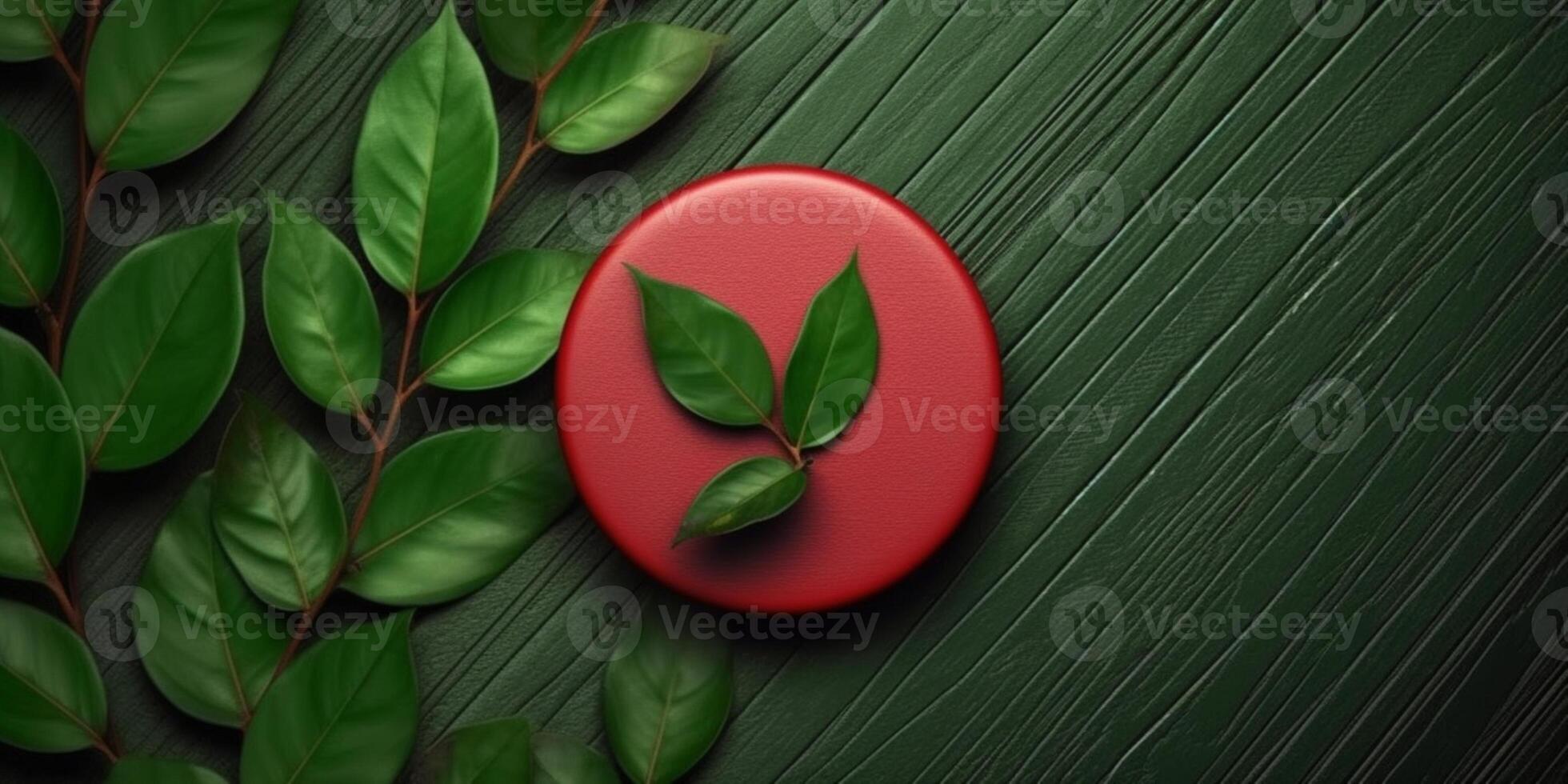 Wooden red board and leaf copy space background. AI Generated, photo