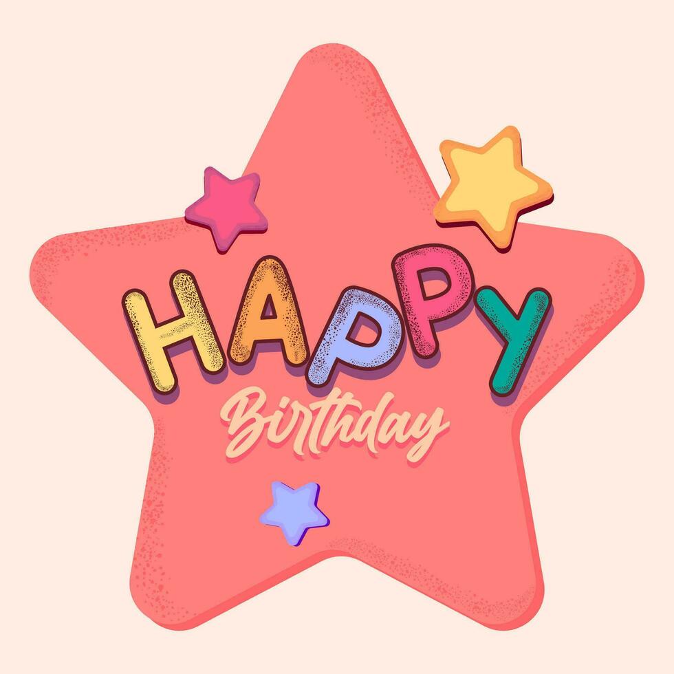 Happy birthday greeting card with stars and lettering. Vector illustration.