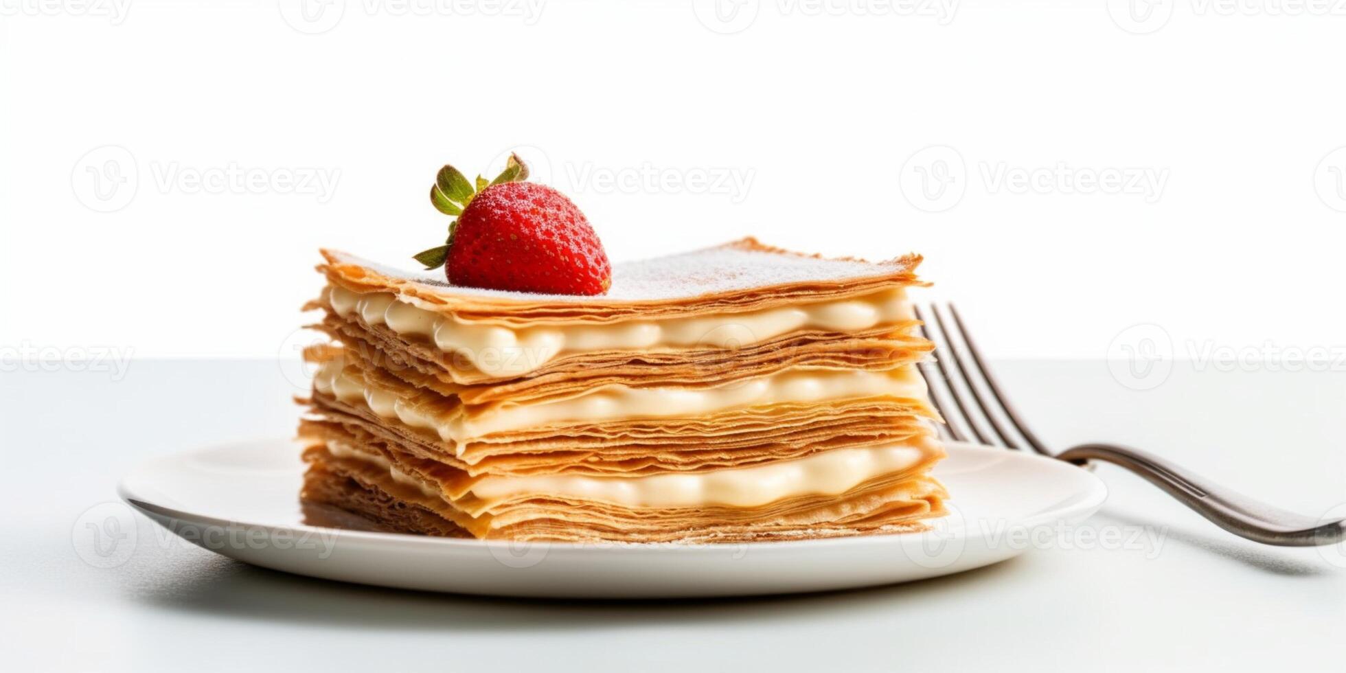 Milles crepes from piles of thin crepe dough with cream flavors. photo