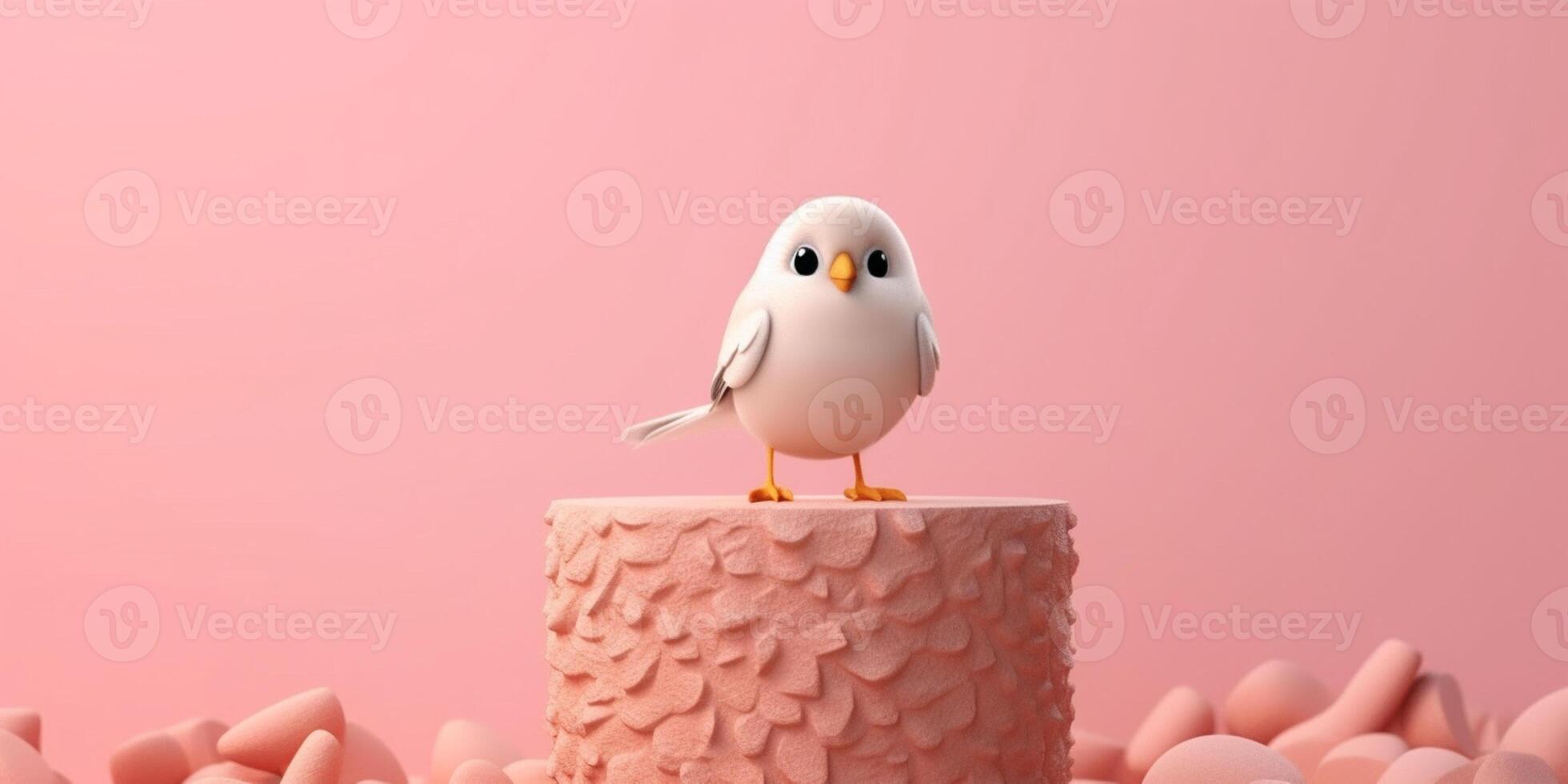 Bird on tree tunk animal clay cartoon animation, AI Generated photo