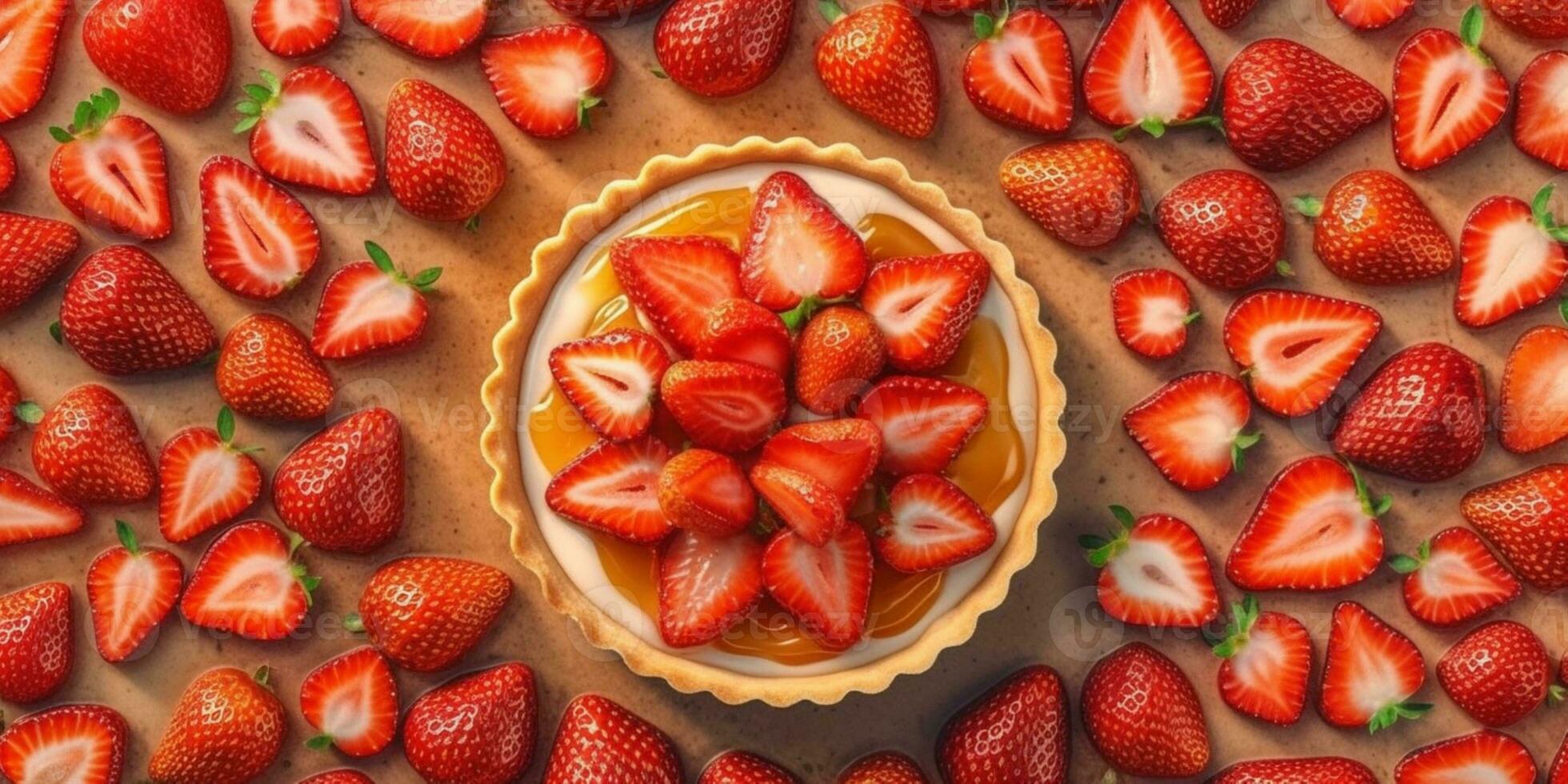 Strawberry pie cake blurred background, AI Generateand photo