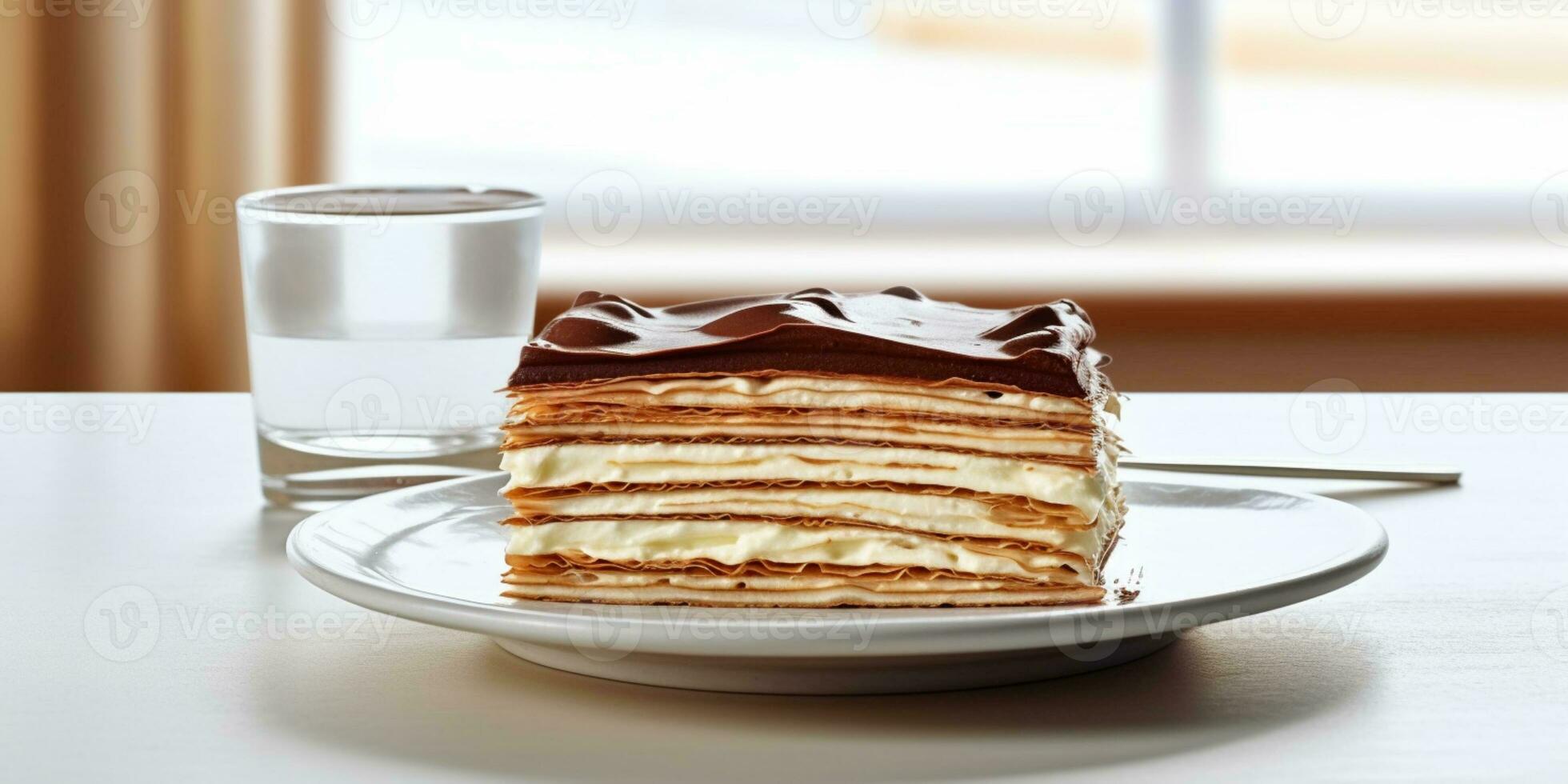 Milles crepes from piles of thin crepe dough with cream flavors. AI Generated photo