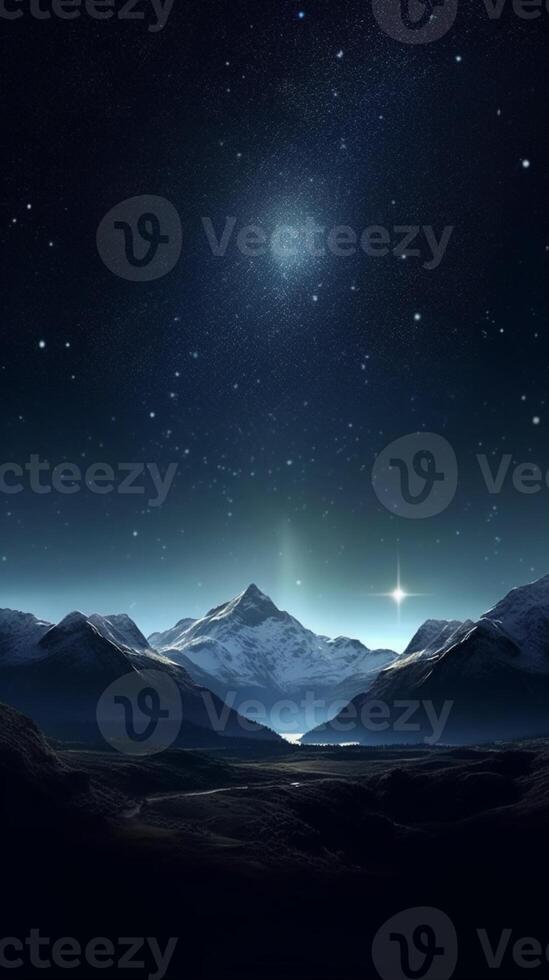 Night sky with starts and mountain background. photo