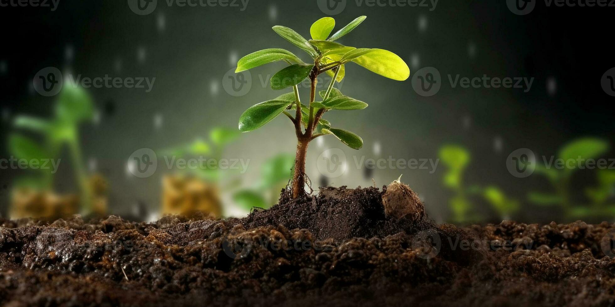 Microgreens plant superfood, copy space blurred background, AI Generated photo