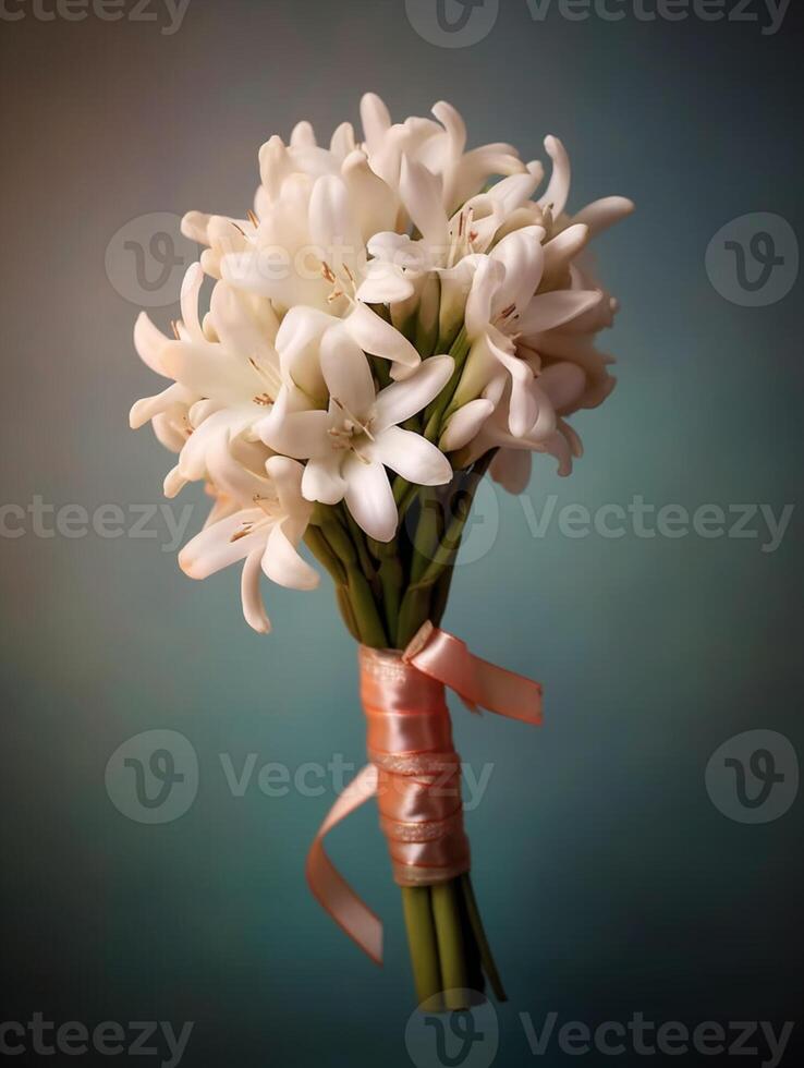 Tuberose flower bridal bouquet blurred background. photo