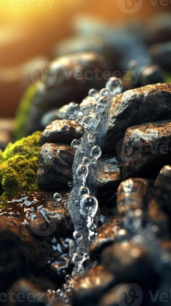 Waterfall on rockwall wallpaper background. AI Generated, photo