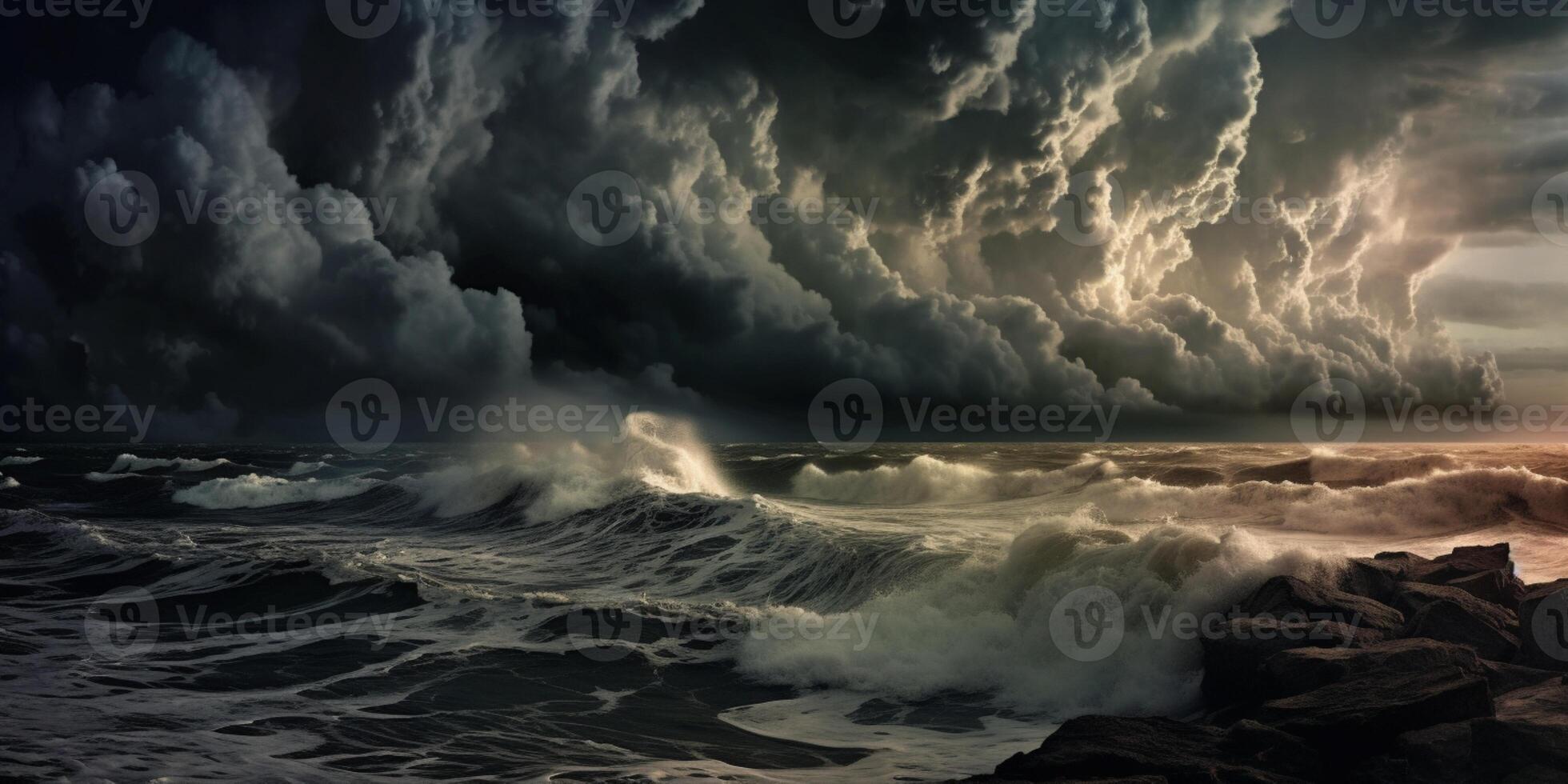 Stormy weather and lightning natural disaster phenomenon, photo