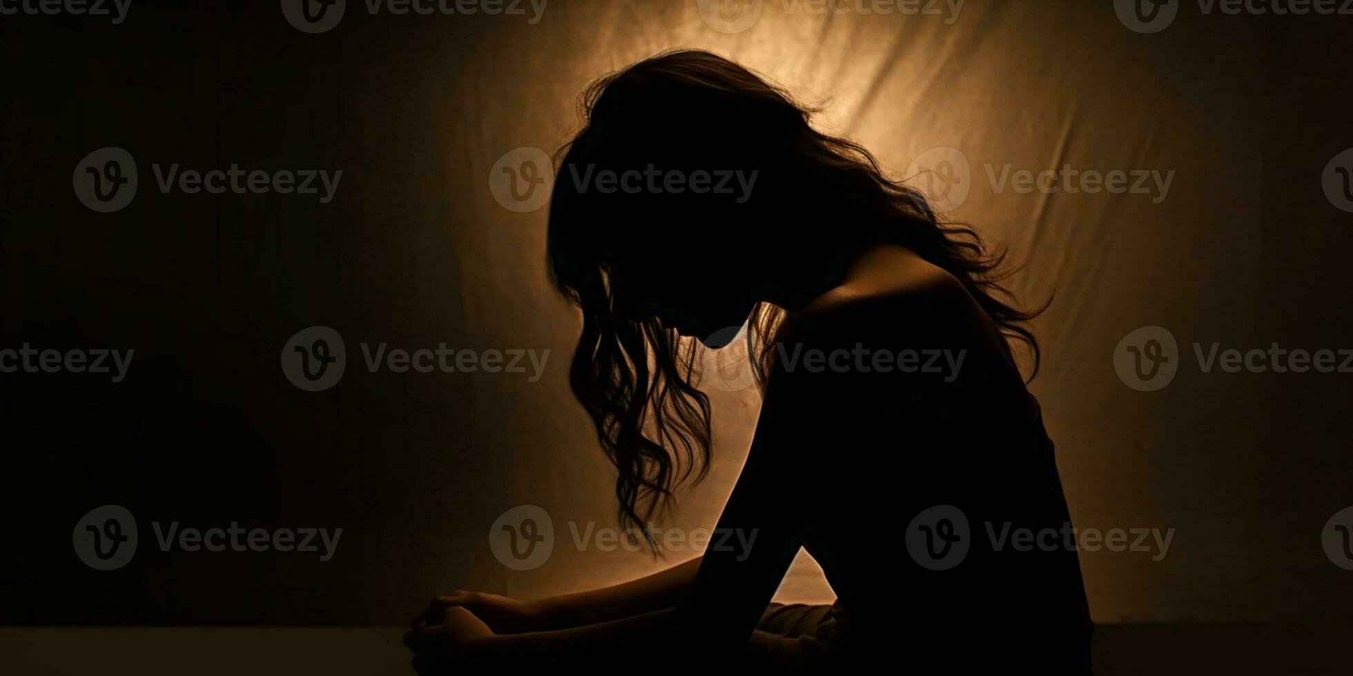 Mental health a woman silhouette blurred background, AI Generated photo