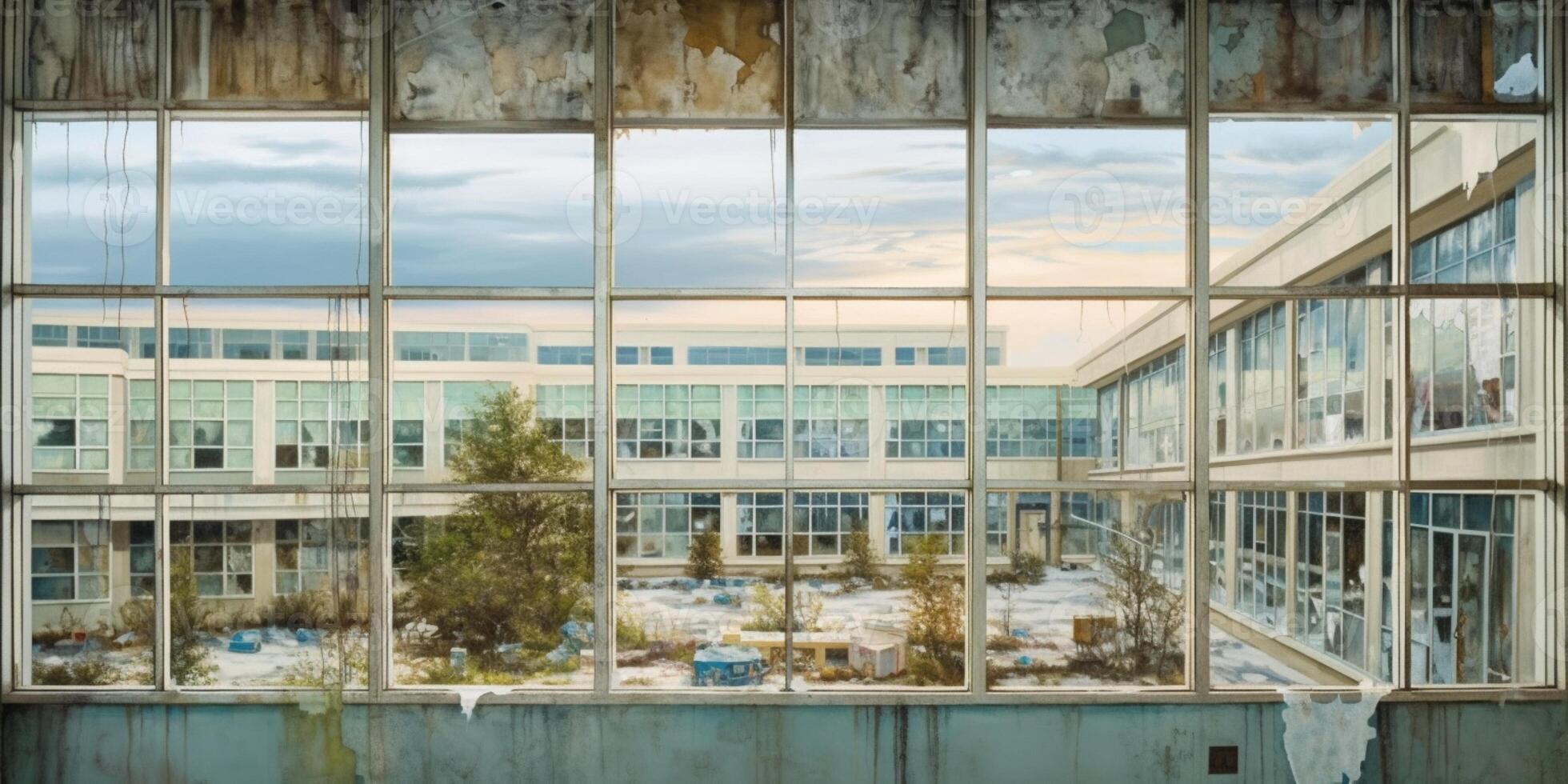 hospital exterior desde fuente edificio fondo, ai generado foto