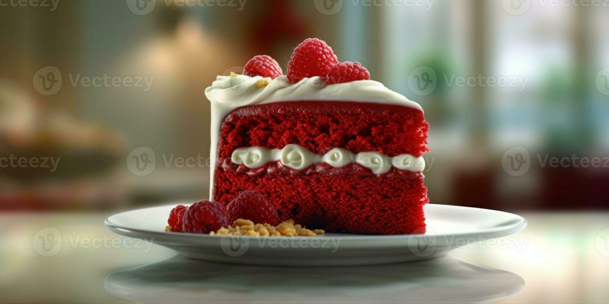 Red velvet cake tart blurred background, AI Generateand photo