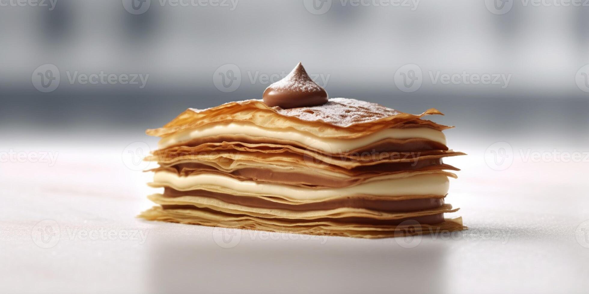 Milles crepes from piles of thin crepe dough with cream flavors. AI Generated photo