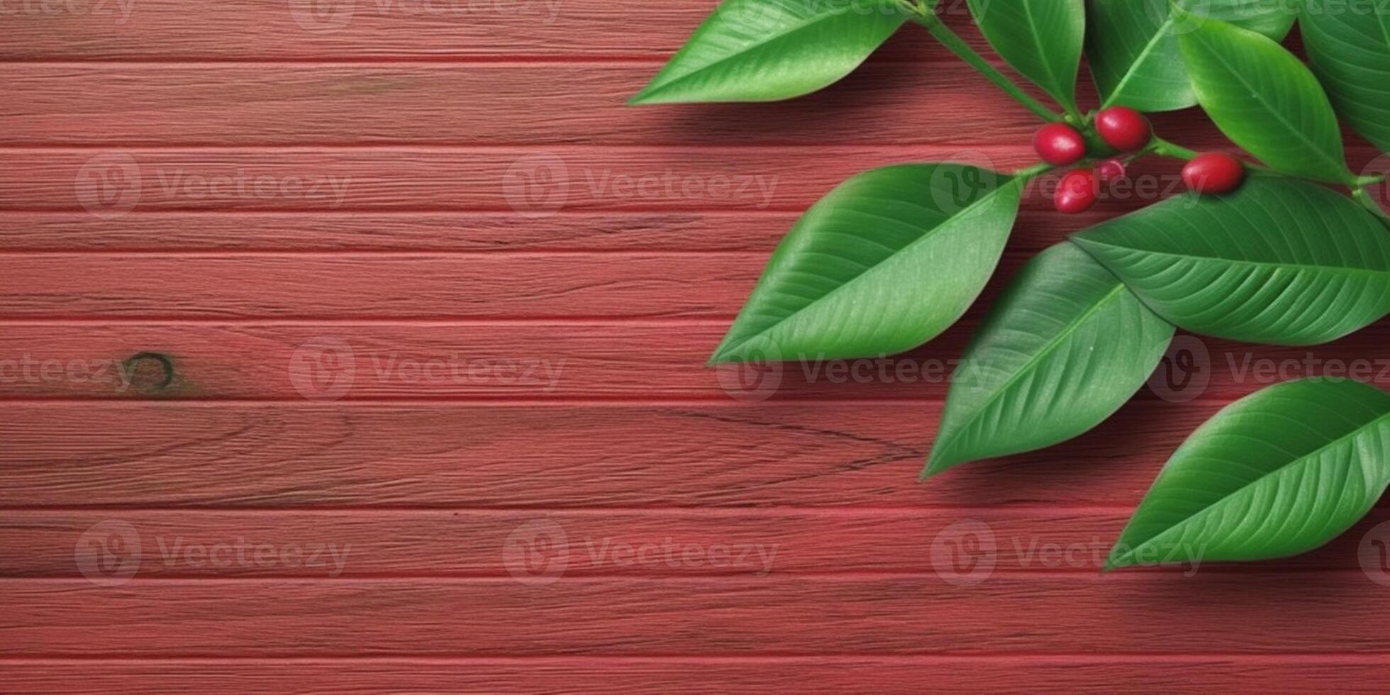 Wooden red board and leaf copy space background. , photo
