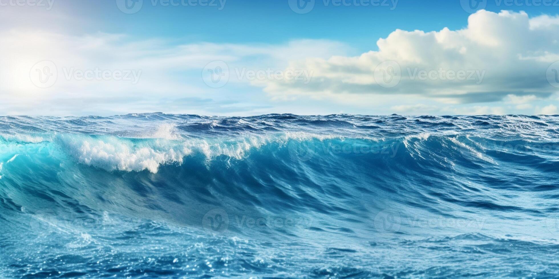 Blue ocean water copy space blurred background, photo