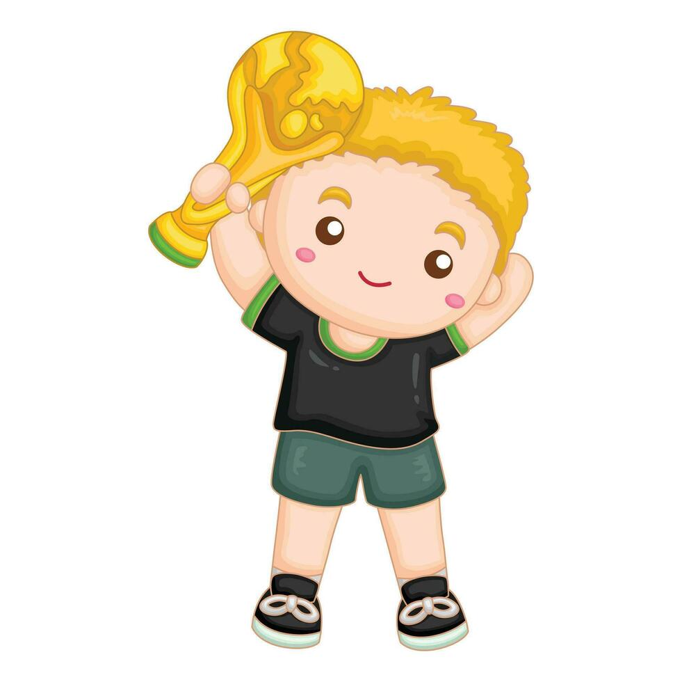 Little Boy Winning Soccer Ball Football Sport Activity Illustration Vector Clipart Sticker Cartoon Kids