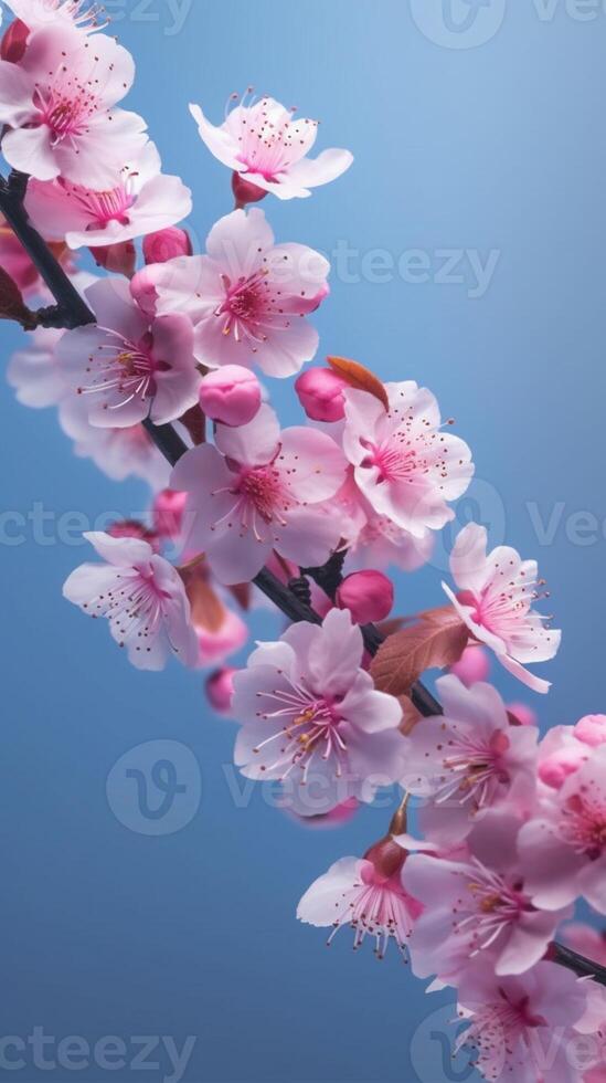 Cherryblossom flower copy space blurred background. photo