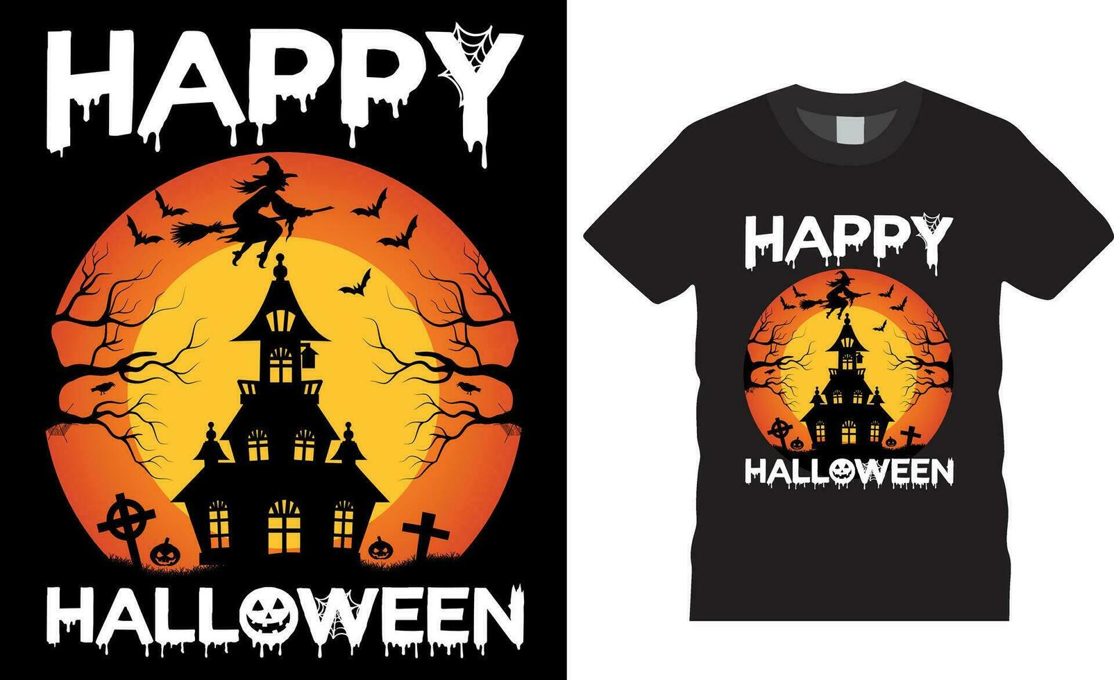 Premium Vector, Happy Halloween T-shirt design vector template. Happy Halloween