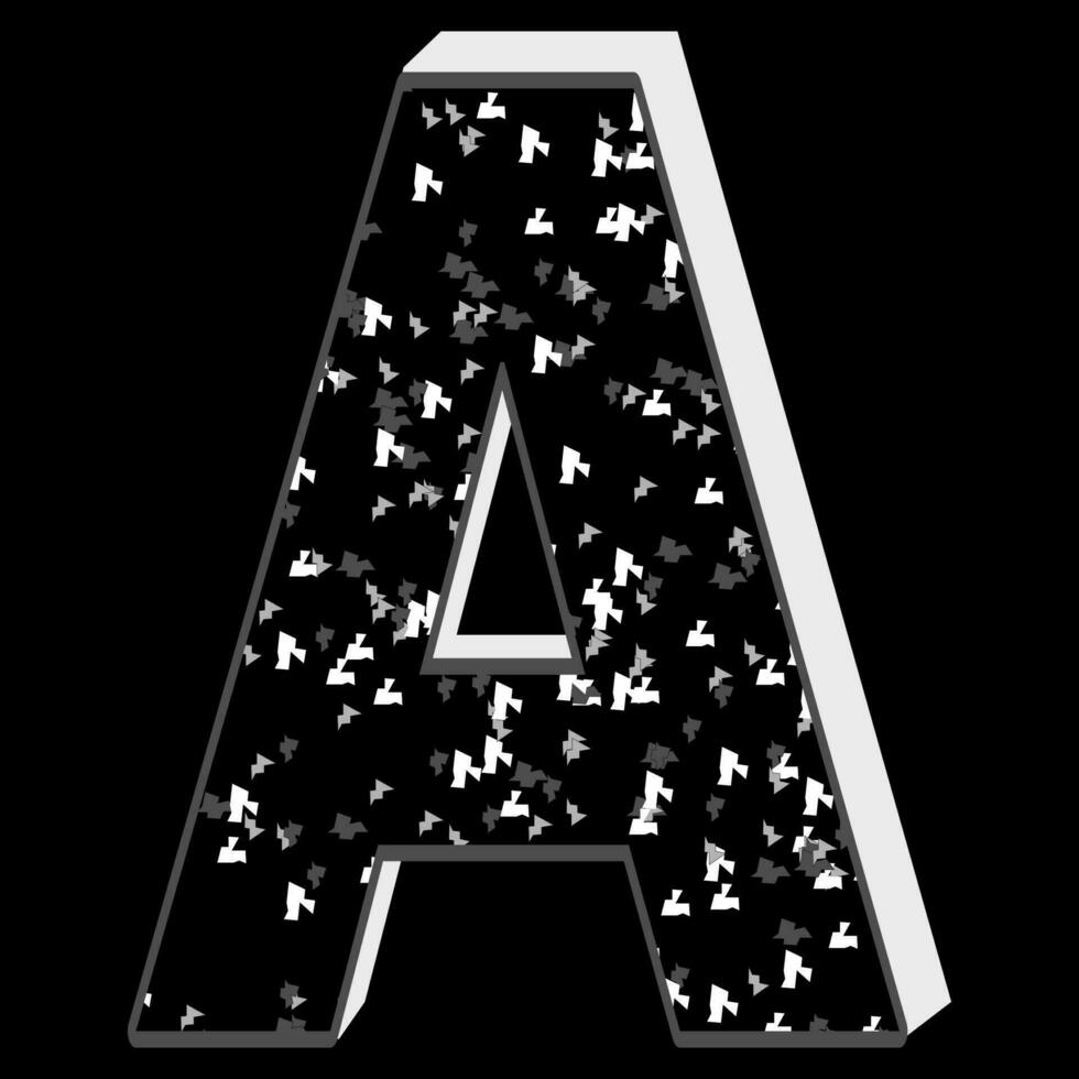 Black and white glitter pattern letter A 3D on black background. vector