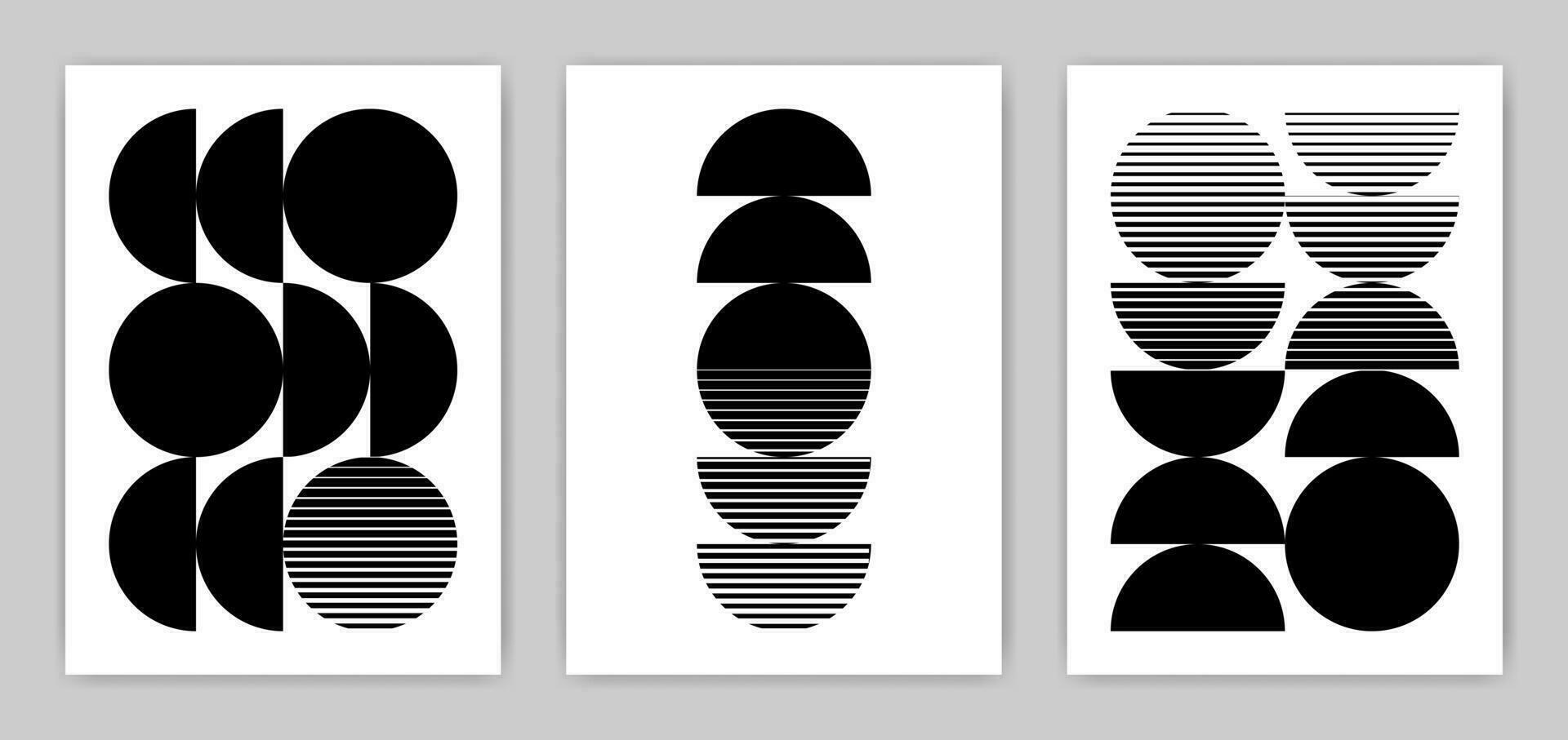 Black and white geometric posters with simple shapes, set. abstract