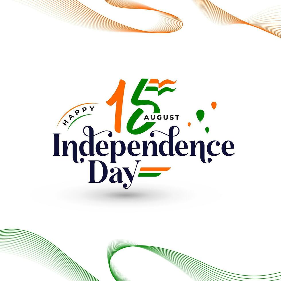 15th August Happy Indian Independence day vector greeting with lettering