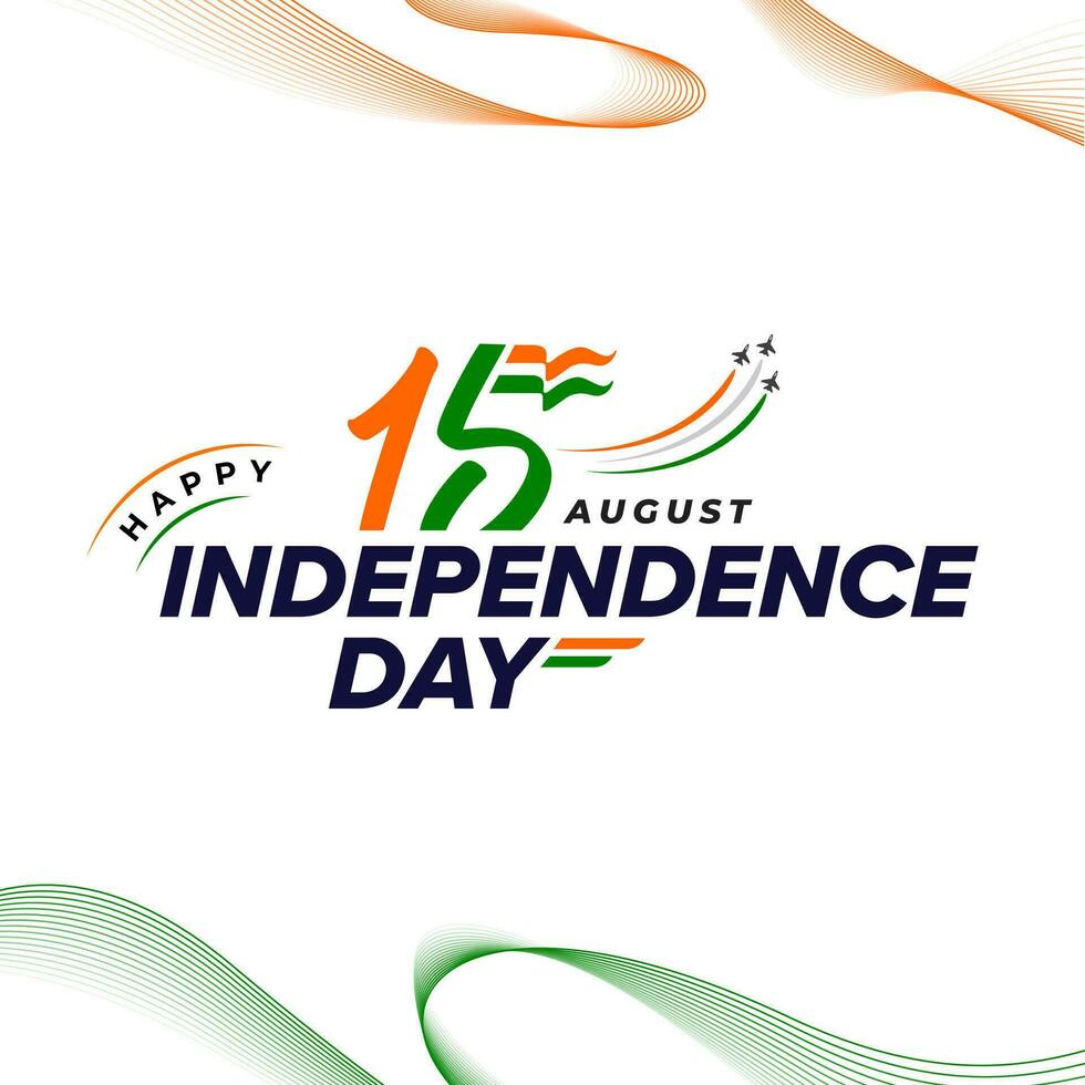 15th August Happy Indian Independence day vector greeting with lettering