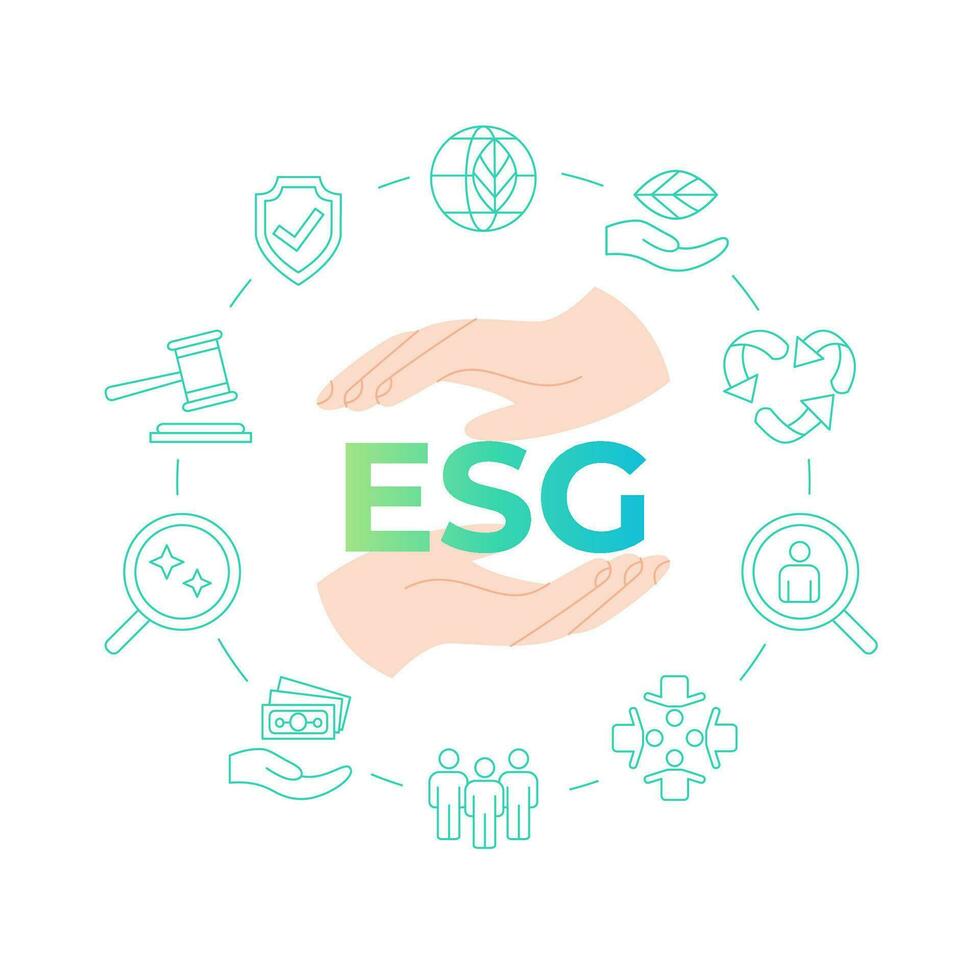 ESG concept for business icon set Environment, Social, Governance and sustainability development concept, vector illustration