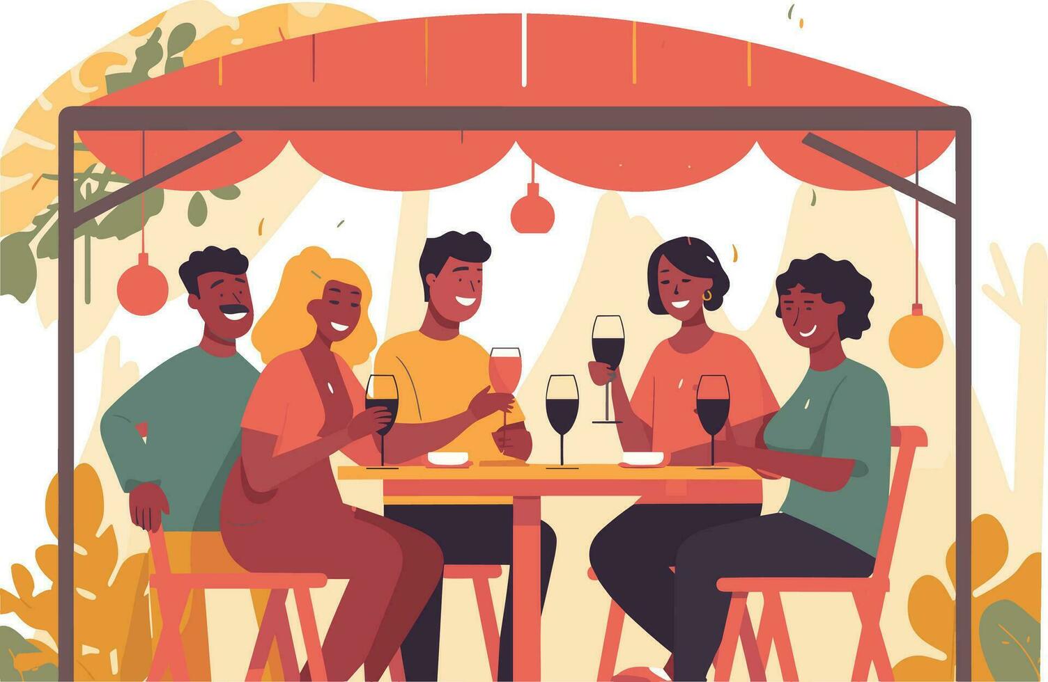 group of friends partying together flat design illustration vector