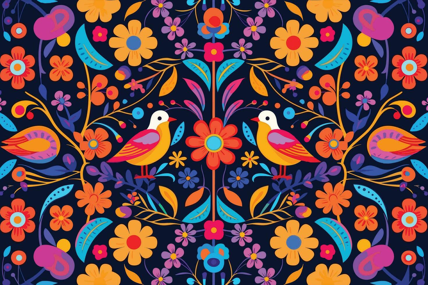 vistoso mexicano antecedentes con flores y aves plano diseño vector ilustración