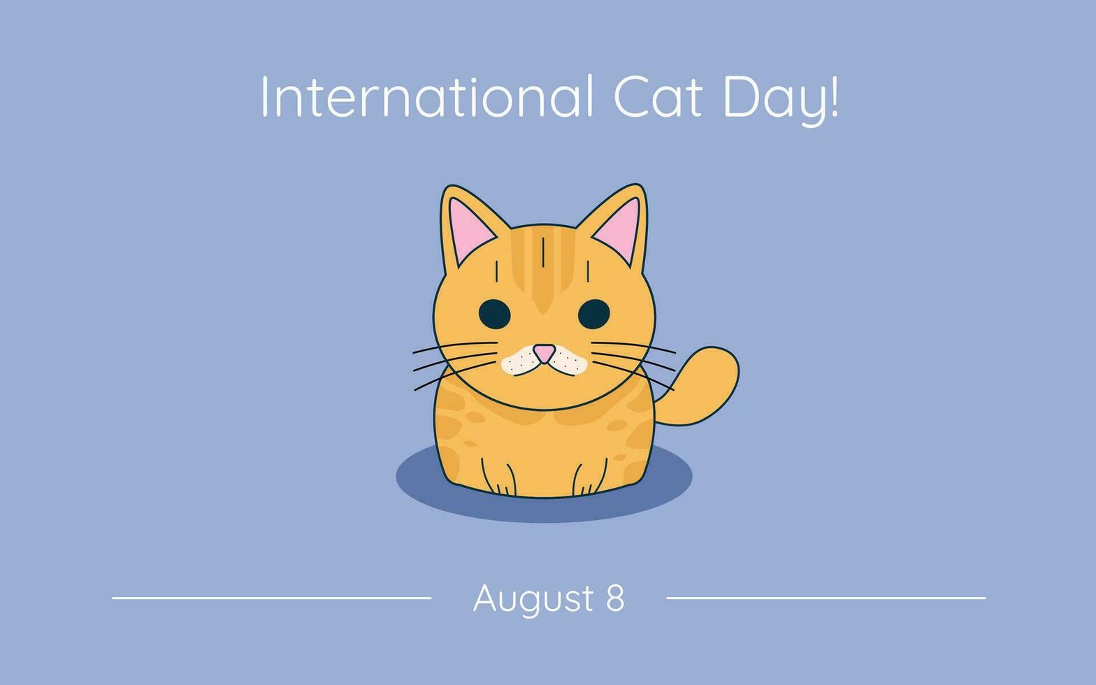 International Cat Day banner with cute flat cat on a light blue background, Cat Day invitation, celebration of August 8. vector
