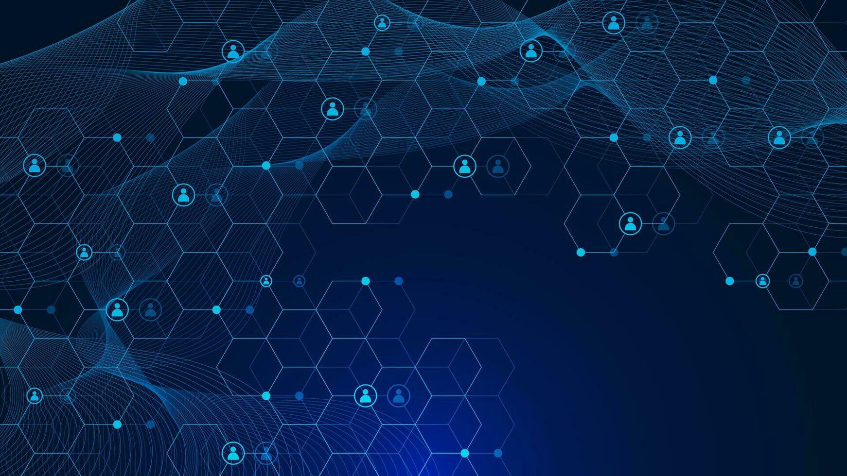 Abstract hexagonal patter with people icon and wave flow. Network connection, social networking and digital communication technology background. Vector illustration.