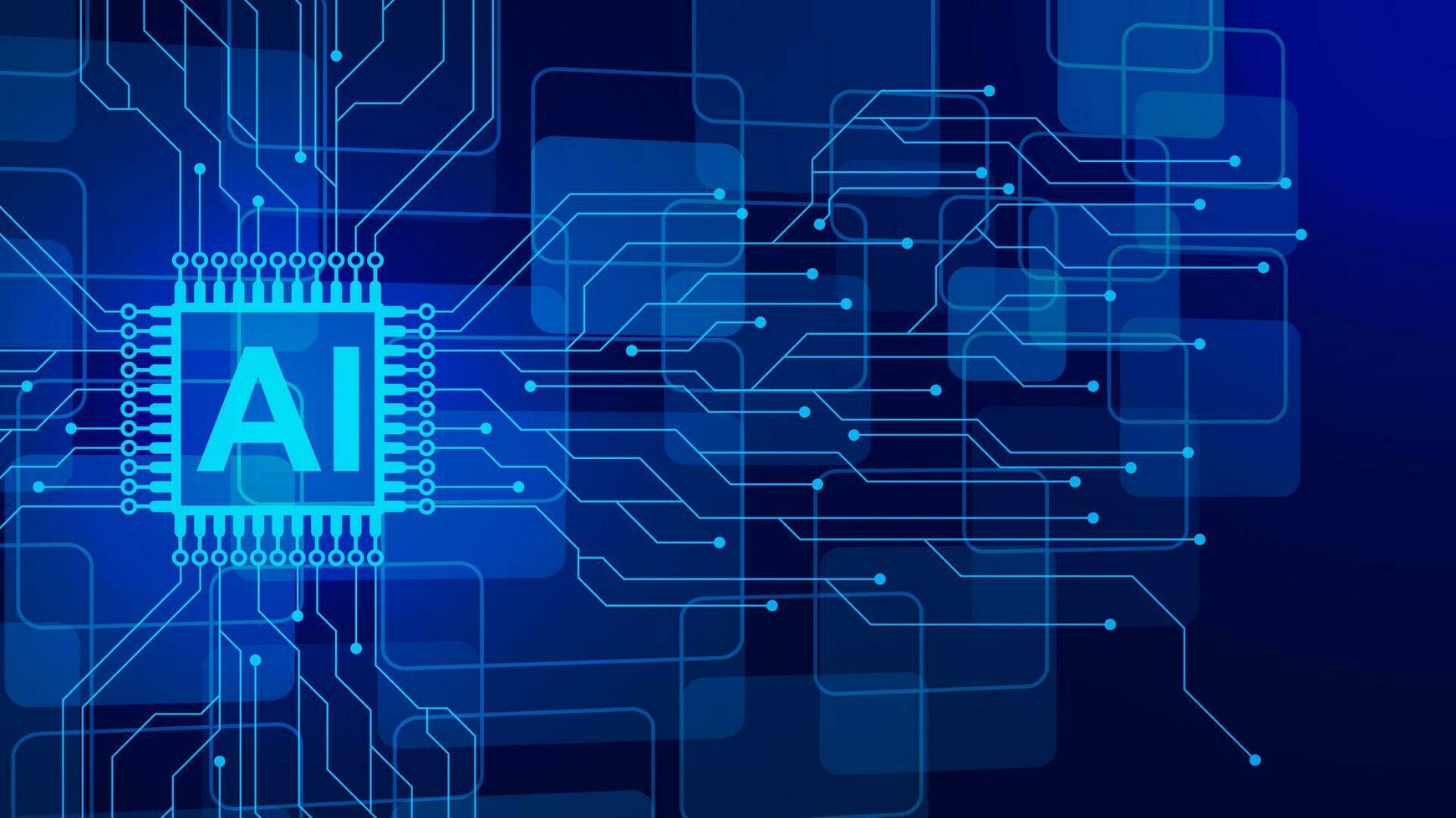 electrónico circuito tablero de cerebro trabajando de artificial inteligencia ai con pastilla símbolo. resumen moderno futurista tecnología y Ciencias antecedentes. vector ilustración.