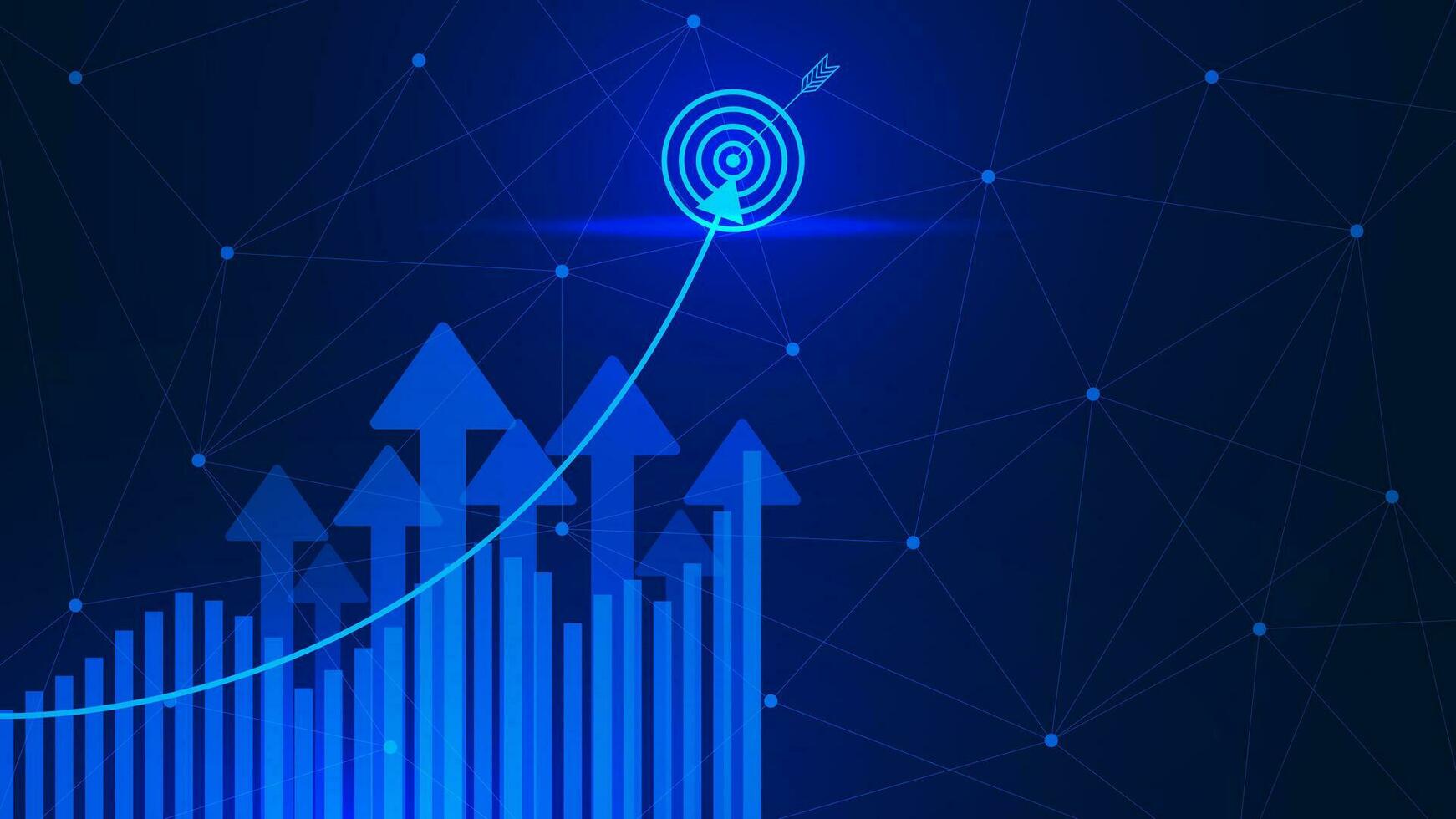 Financial investment or company report graph. Calculating financial data for long term investment growth goals with target symbol. Vector illustration.