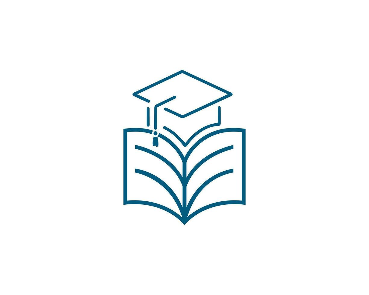 Simple graduation cap and book outline logo design linear style sign vector concept.