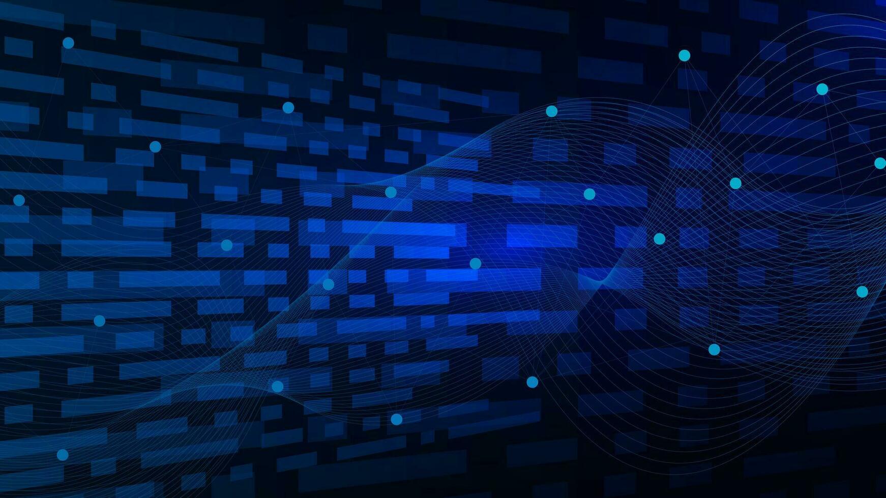 Connecting dots and lines with wave flow background. Big data visualization, global network connection, social networking and digital communication technology design concept. Vector illustration.