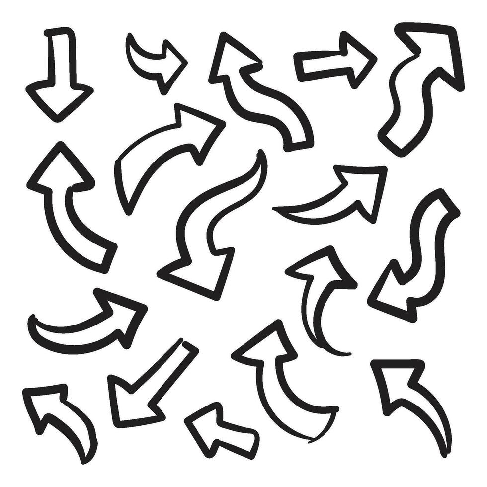 conjunto de negro mano dibujado flechas vector