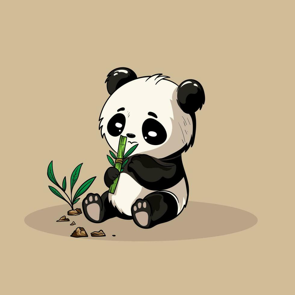 linda bebé panda comer bambú vector icono ilustración. panda mascota dibujos animados personaje. animal icono concepto blanco aislado. plano dibujos animados estilo adecuado para web aterrizaje página, bandera, volantes, pegatina, tarjeta