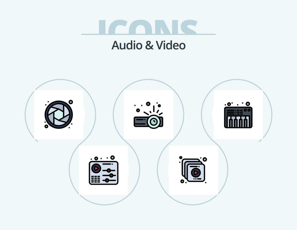 audio y vídeo línea lleno icono paquete 5 5 icono diseño. aleatorio. mezcla. carrete. flecha. vídeo vector