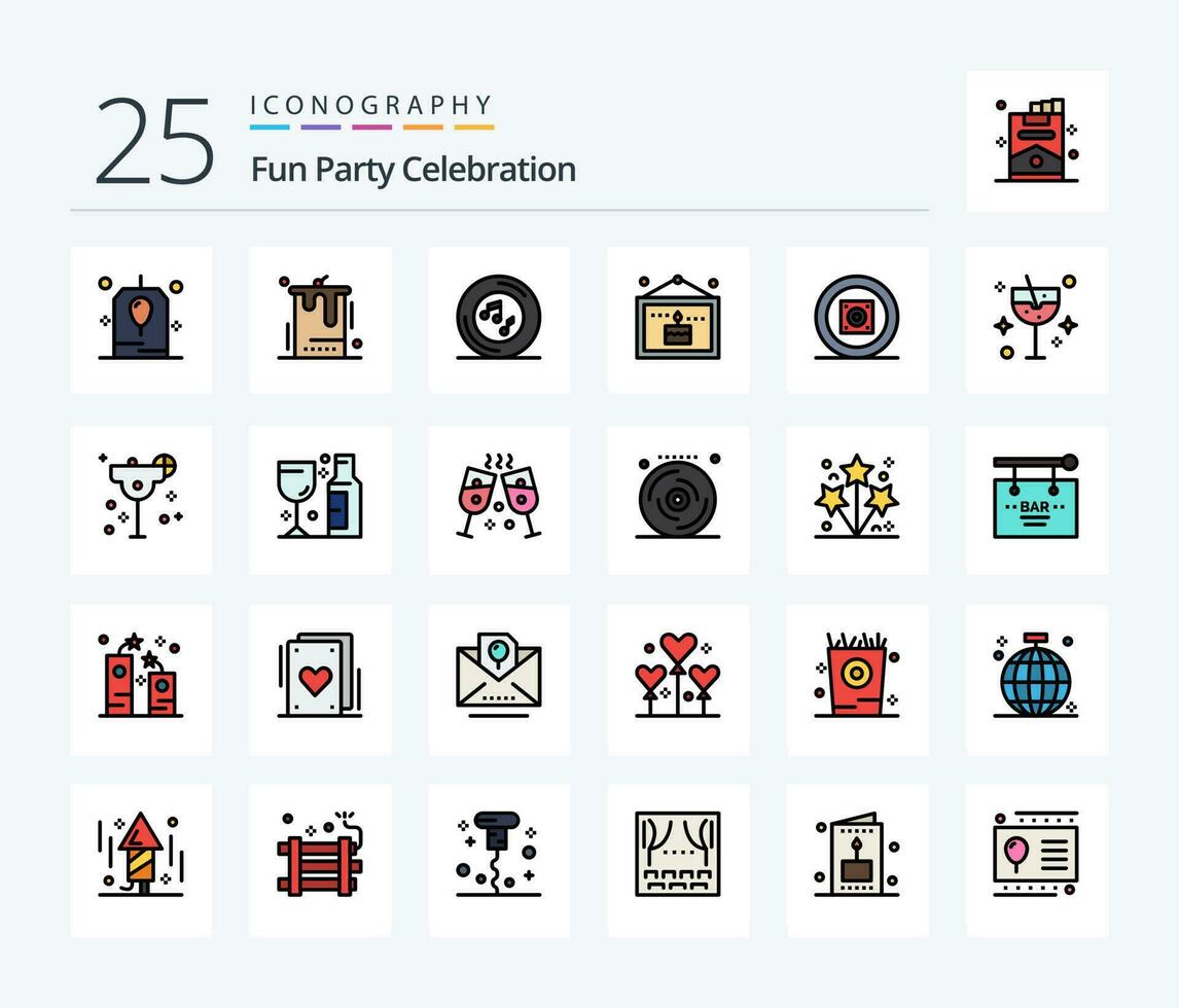 Party 25 Line Filled icon pack including picture. celebration. wedding. birthday. player vector