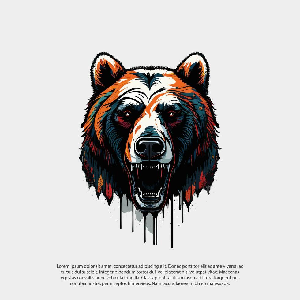 Furious angry face of terrible bear with open mouth and terrible teeth as symbol of strength and aggressiveness. vector