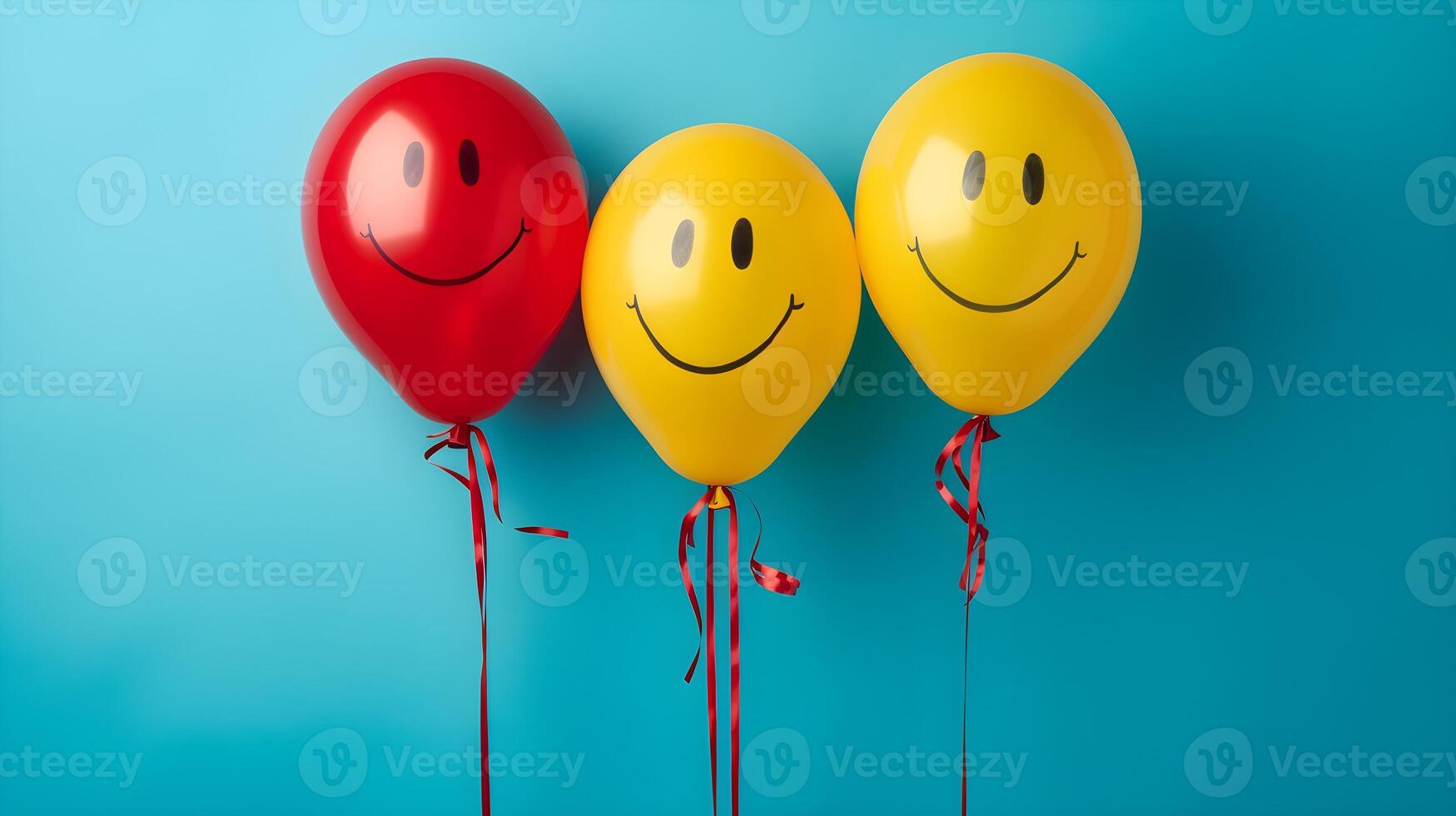three balloons with smile emoticon on light blue background photo