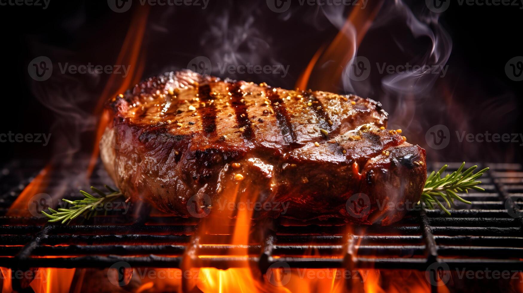 beef grilled with red fire in a grill photo