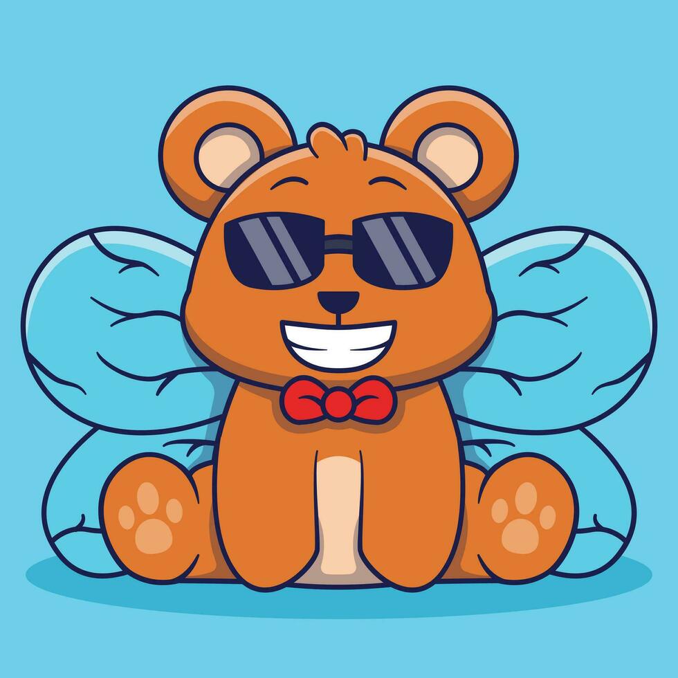 Cute bear with wings mascot logo cartoon illustration vector