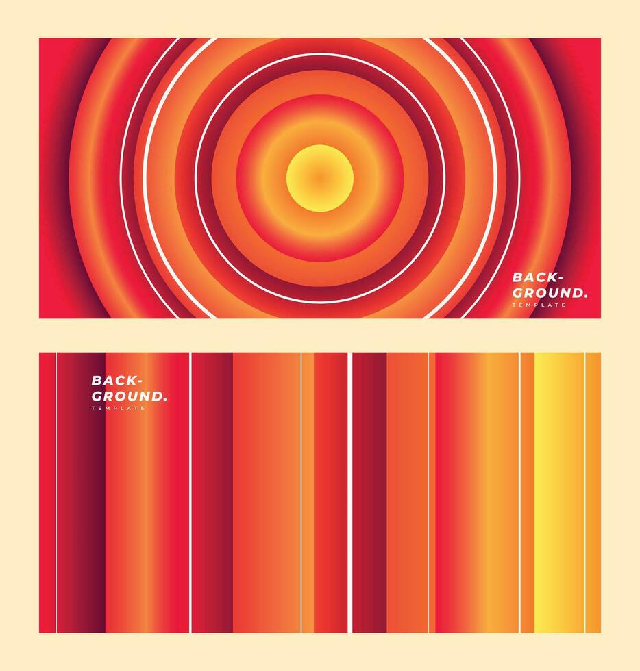 Orange, red, and yellow circle gradient background template copy space set. Vibrant vertical colour gradation backdrop design for poster, landing page, banner, magazine, or cover. vector