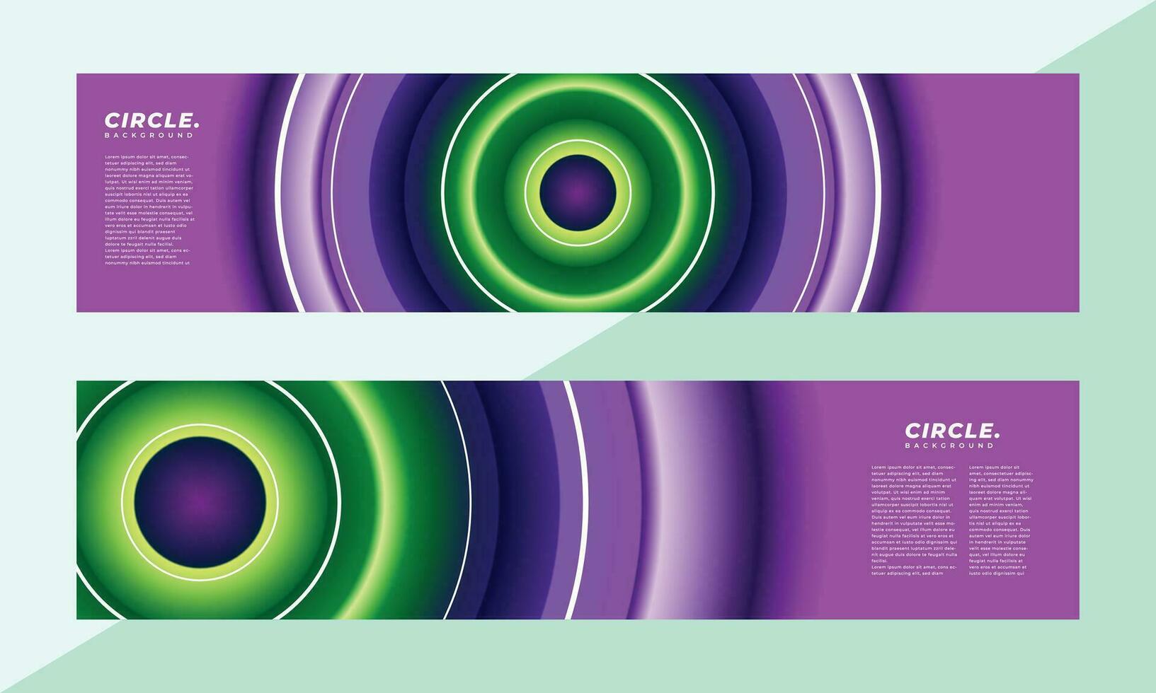 Colorful circle lines and layer background template copy space set. Green and purple rounded banner or poster design for branding, advertisement, festival, or event graphic template vector