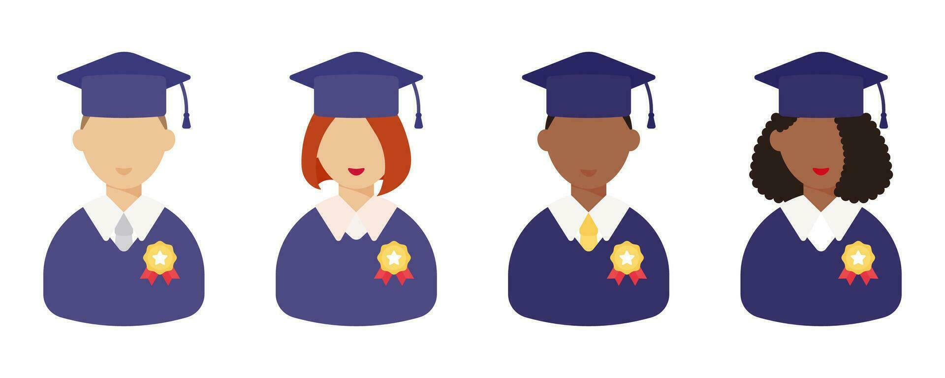 Graduation day. Set of student with a medal.Flat style male and female. vector
