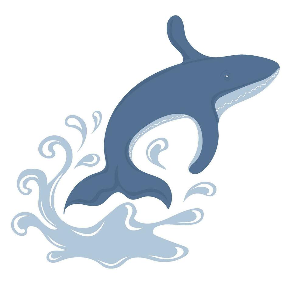 Blue whale jumping in water. Marine dweller vector