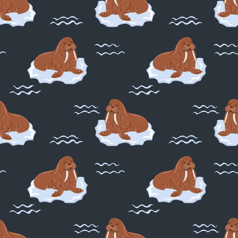 Seamless pattern with Walruses. Marine dweller. Concept of sea and ocean life vector