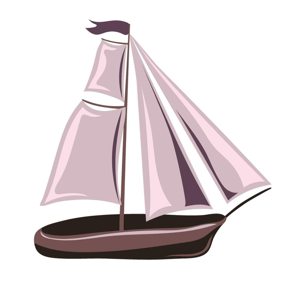 Sailing boat. Hand drawn boat with sail isolated on white vector