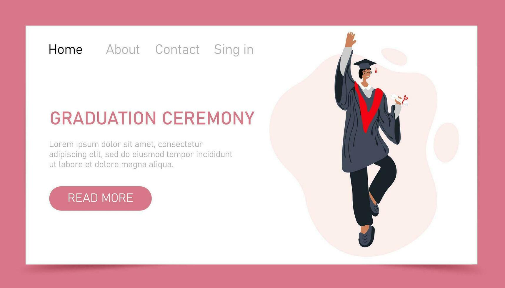 Graduation ceremony online web landing page or website template vector
